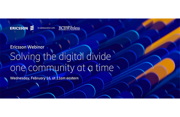 webinar poster reading "Ericsson Webinar, Solving the digital divide one community at a time"
