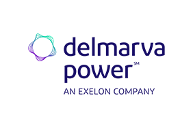 Green & purple logo next to text which reads, "delmarva power An Exelon Company"