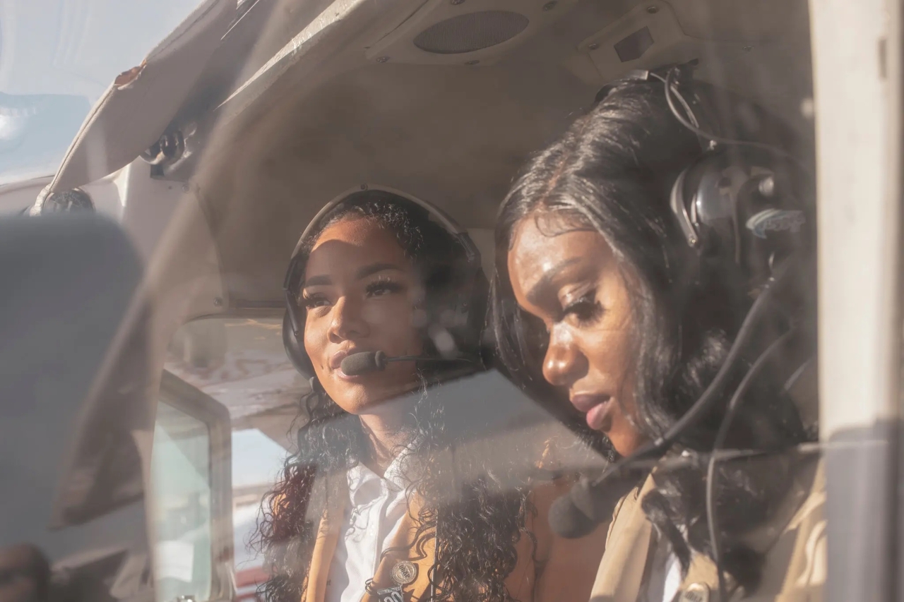 two black female pilots in cockpit