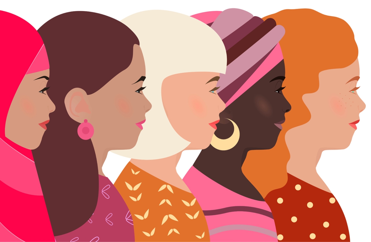 illustration of five women in profile, looking forward
