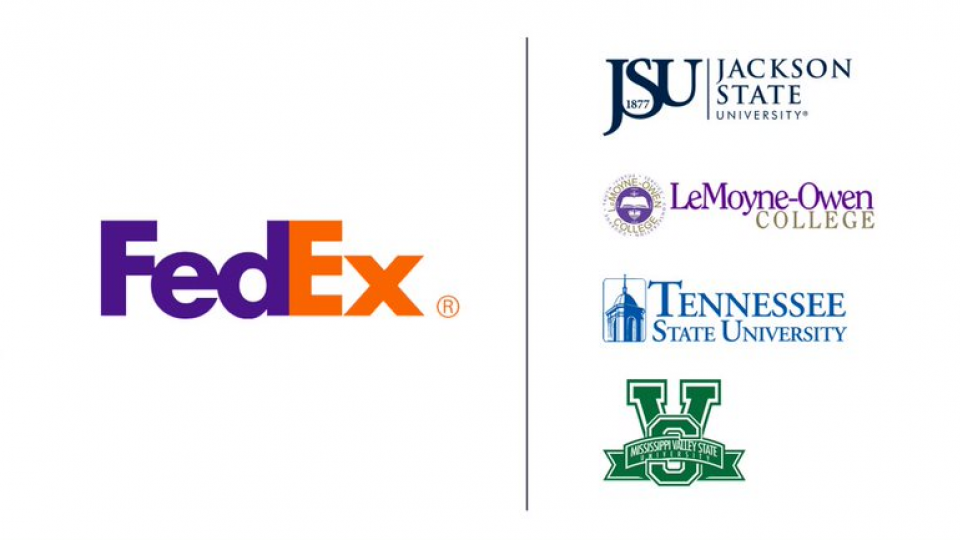 FedEx logo alongside four HBCU logos