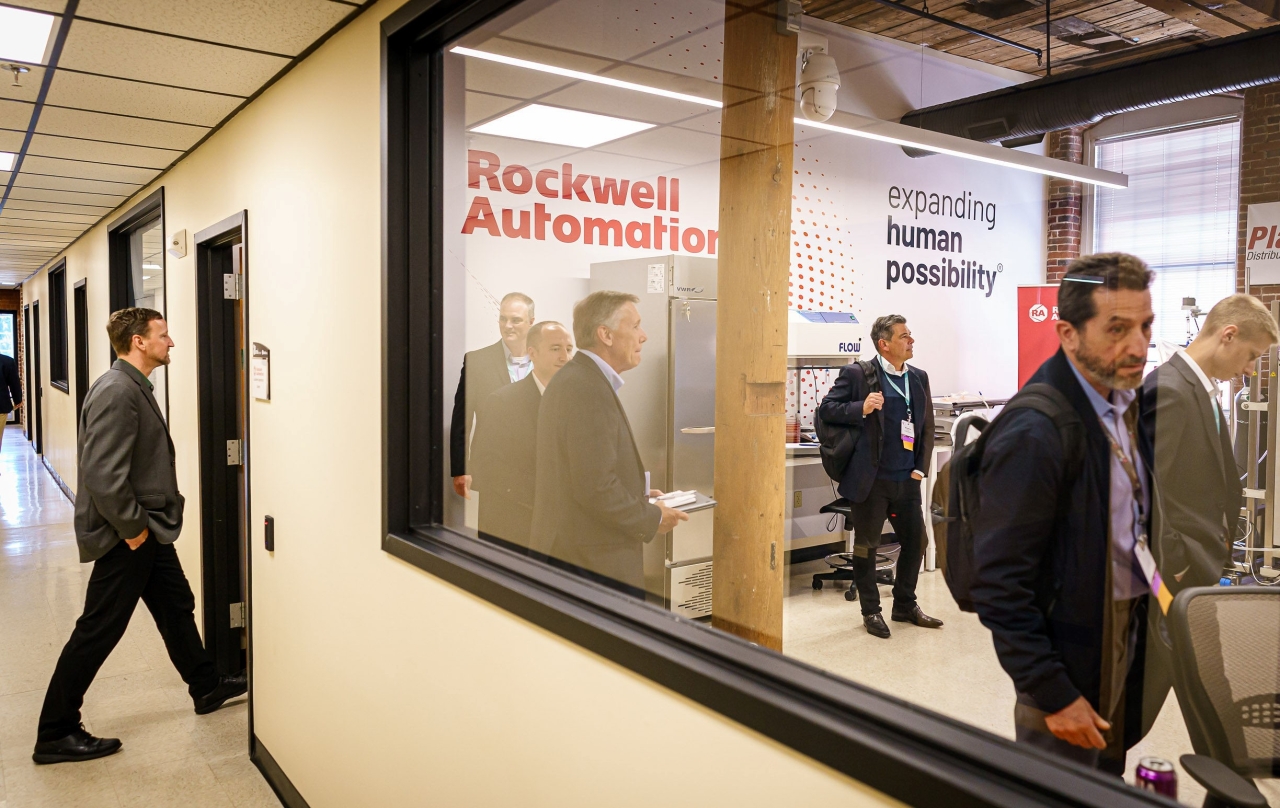 Visitors tour the new Rockwell Experience Center at the Advanced Regenerative Manufacturing Institute (ARMI) in Manchester, N.H. during the June 8 grand opening. 