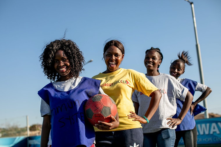 soccer players smiling