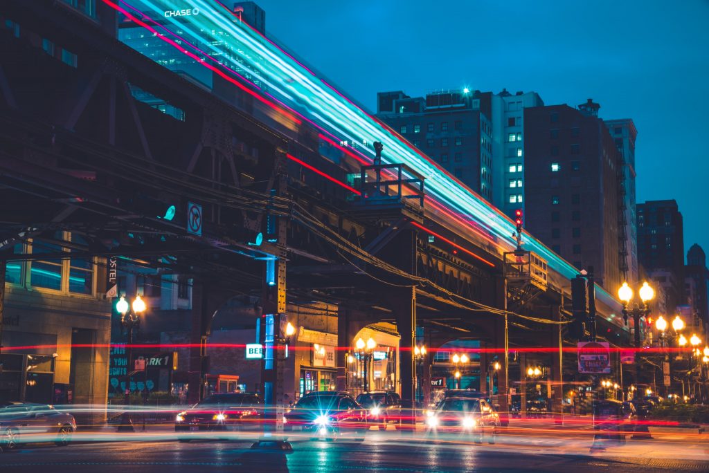 Colorful and bright City street at night