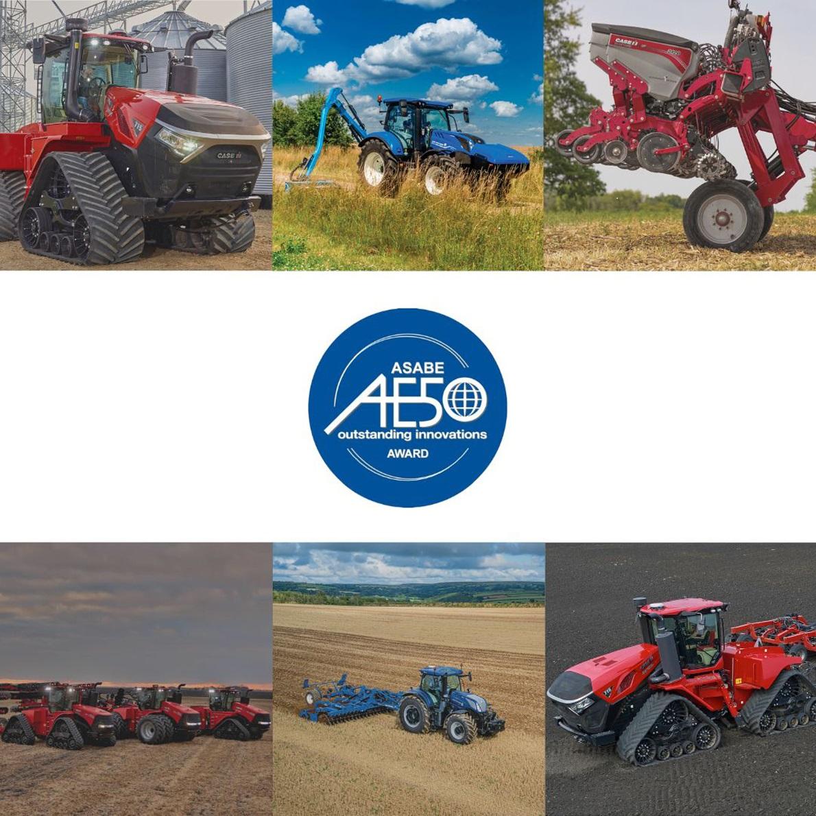 Images of tractors and AE50 logo