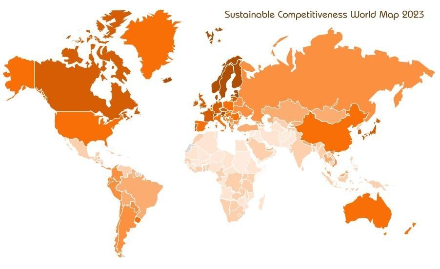 GSCI Sustainable Competitiveness World map 2023