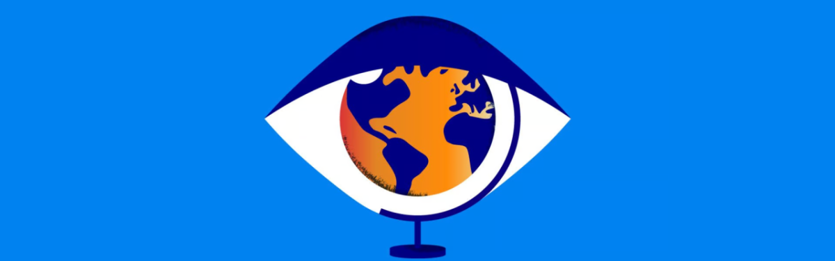 cartoon eye with the earth as the center