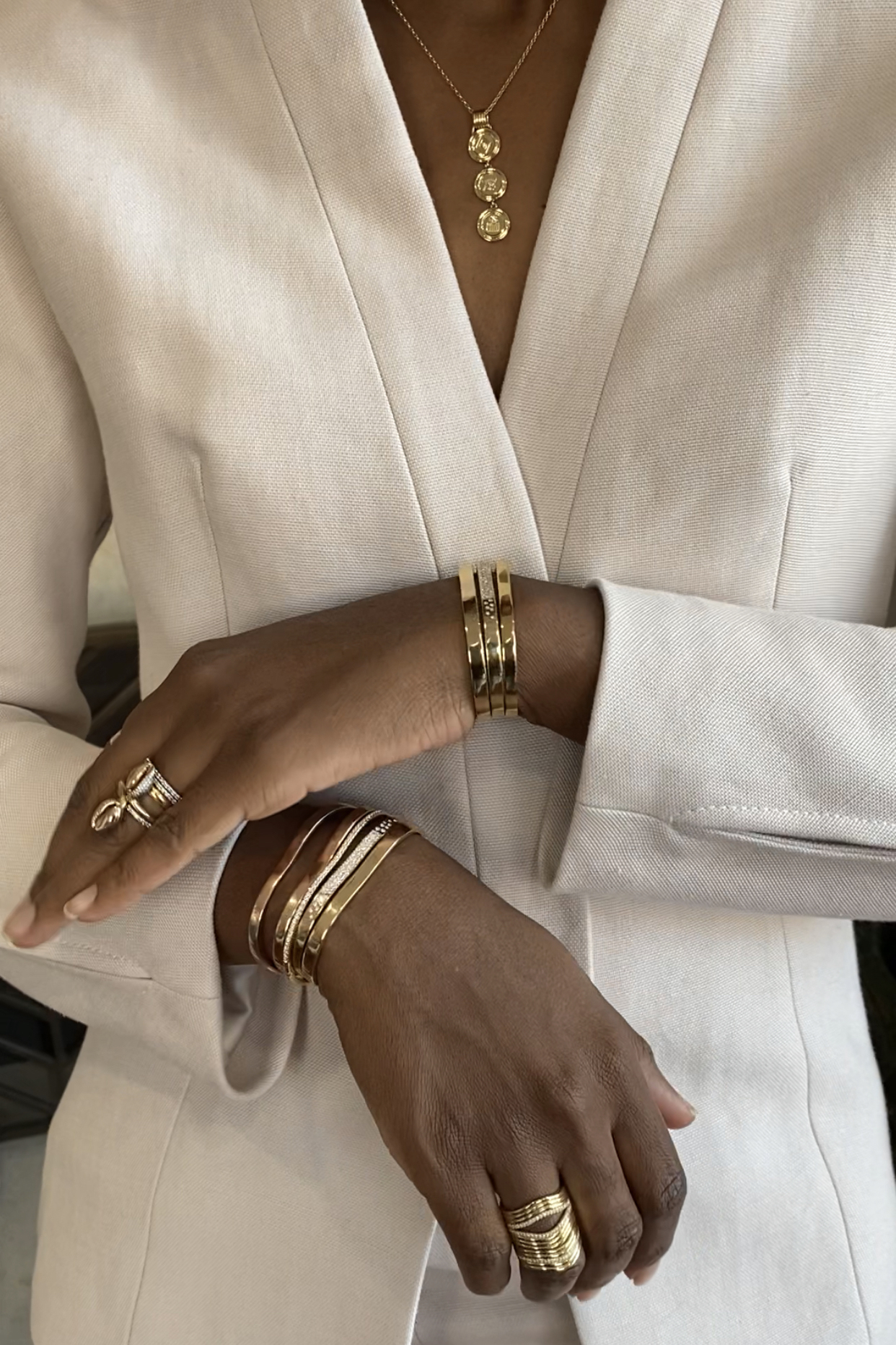 “How I Wear It:” Catherine Sarr, jewelry designer and founder, Almasika. Image, courtesy, Natural Diamond Council, published in Jill Newman, “This is how jewelry designer Catherine Sarr of Almasika styles her diamonds,” February 26. 2021.