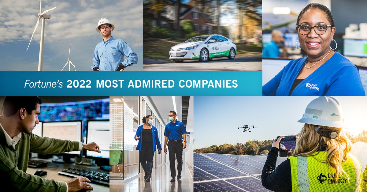 "Fortune's 2022 Most Admired Companies" with collage of different people doing their jobs