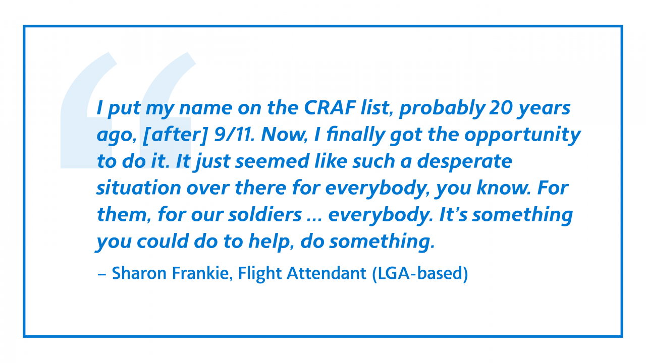 Quote from Sharon Frankie, Flight Attendant (LGA-based)