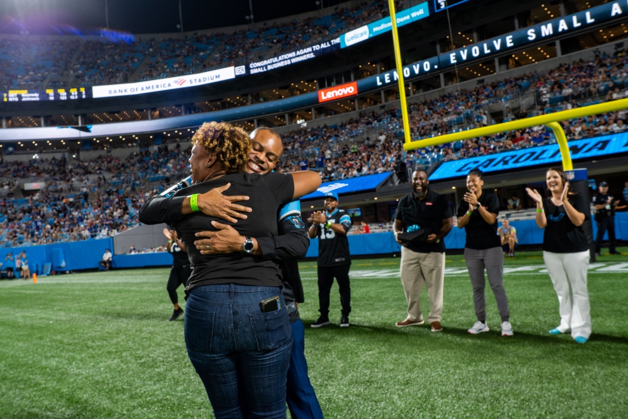 hug on the football field