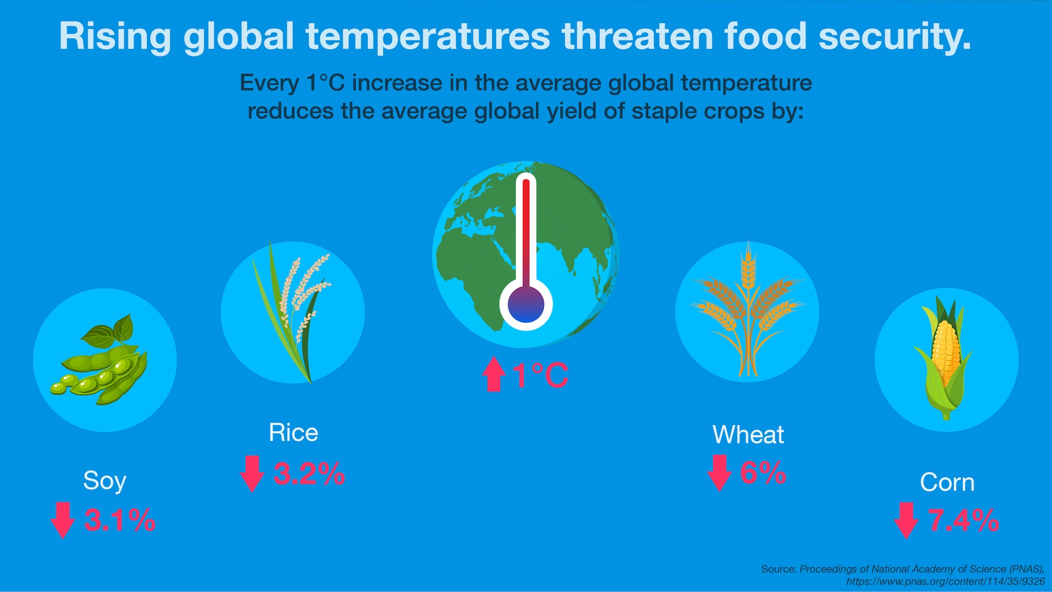 Illustration showing the rise in global temperatures threatening food security.