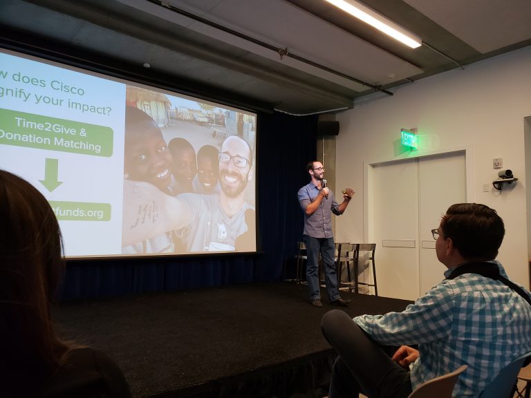 Charlie presenting to Cisco Meraki on the importance of giving back
