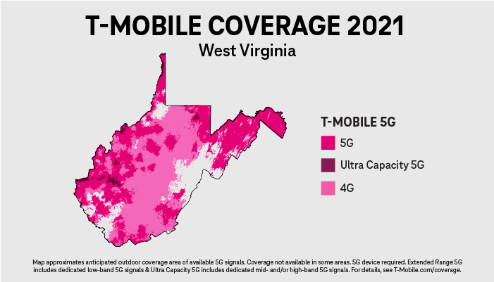Info graphic "T-Mobile Coverage 2021 West Virginia"