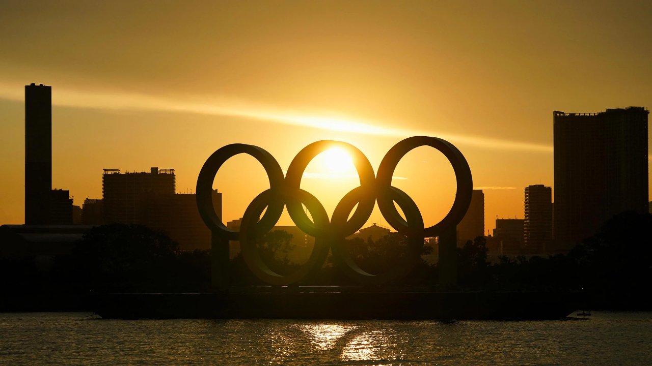 sunset over olympic rings
