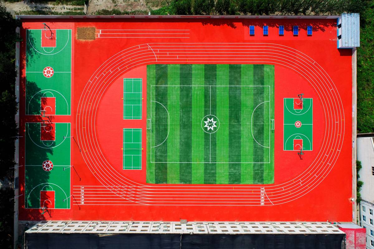 sports court made from recycled shoes