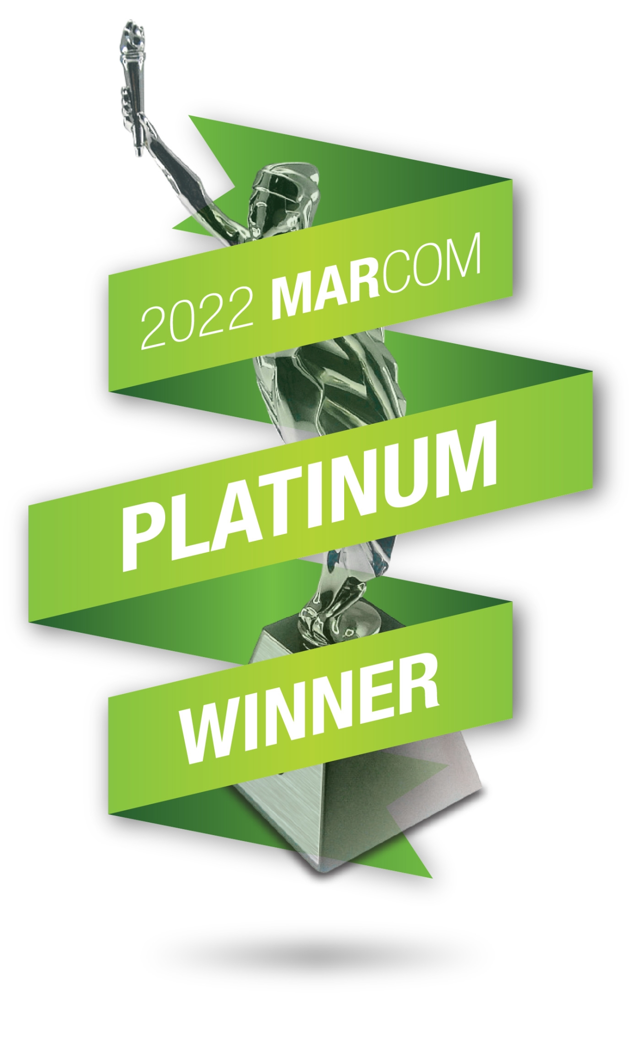 2022 MARCOM PLATINUM WINNER on a digital green ribbon wrapped around a silver trophy
