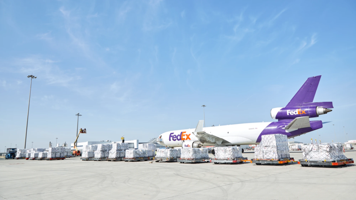 Humanitarian Relief being loaded on to a Fedex plane