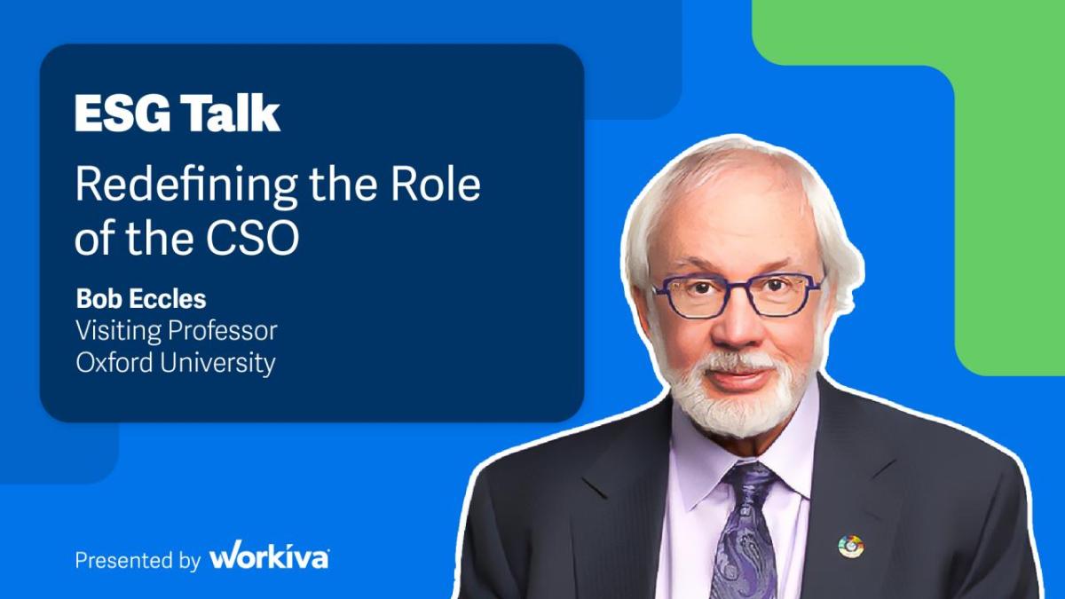 ESG Talk: Redefining the Role of the CSO. Bob Eccles, visiting professor at Oxford University, is shown.