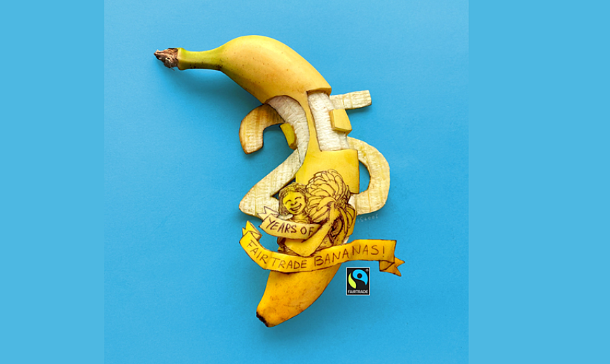 banana with peel cut out to read "25"