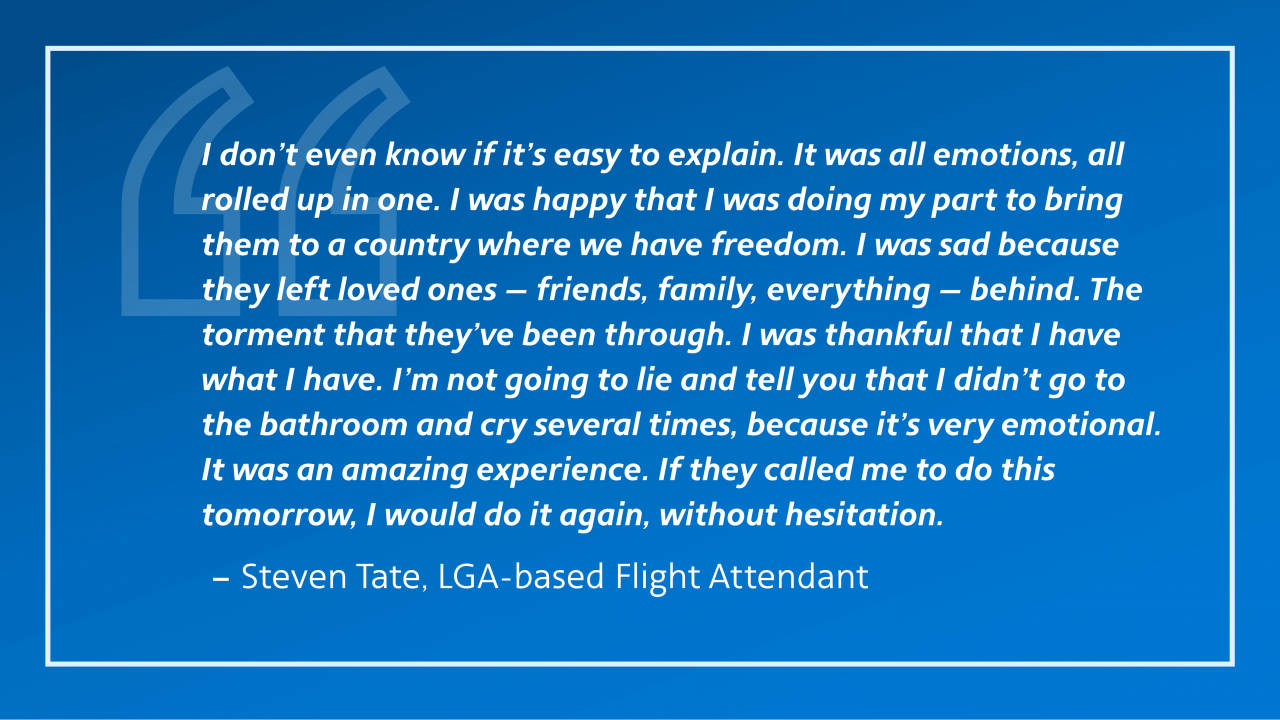 Quote from Steven Tate, LGA-based flight attendant