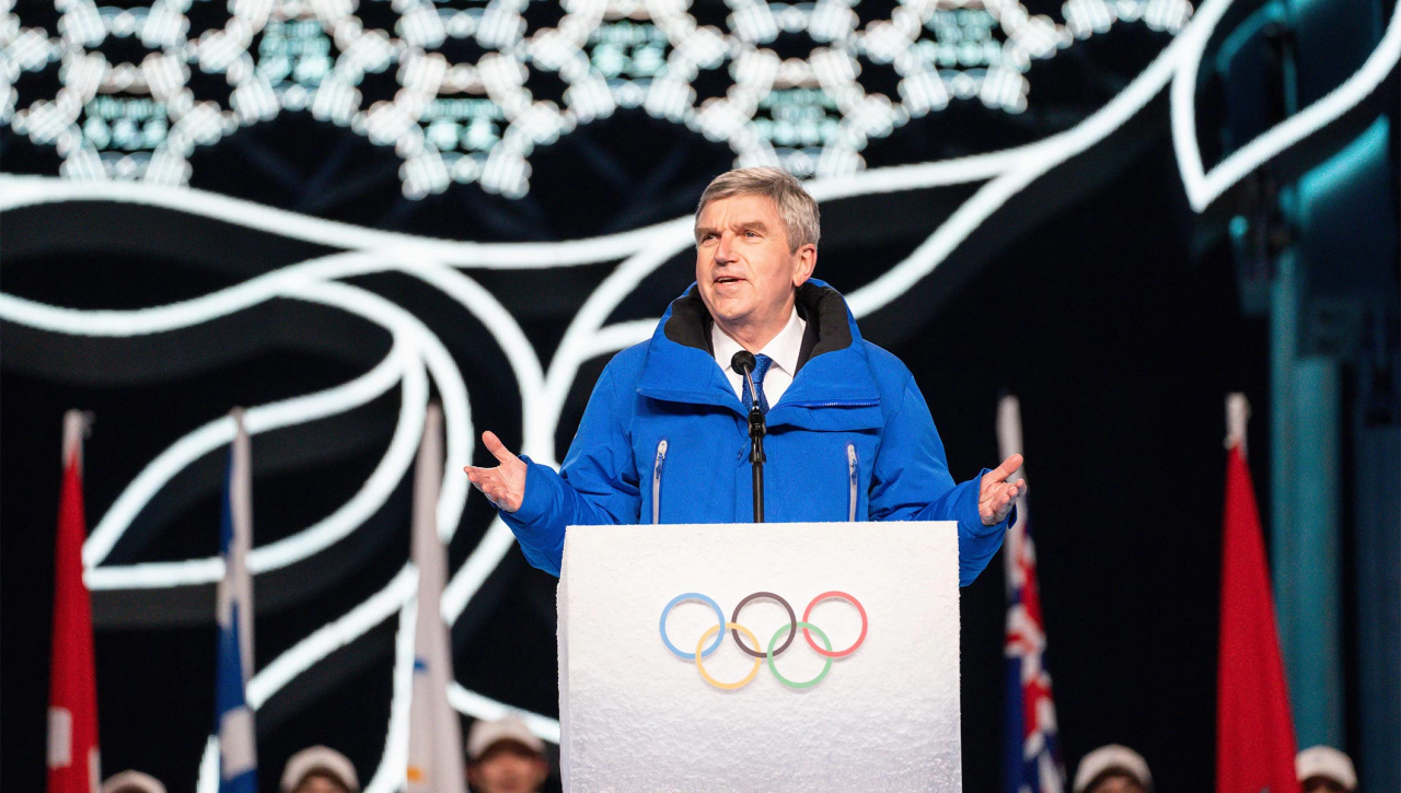 speaker at Olympic podium