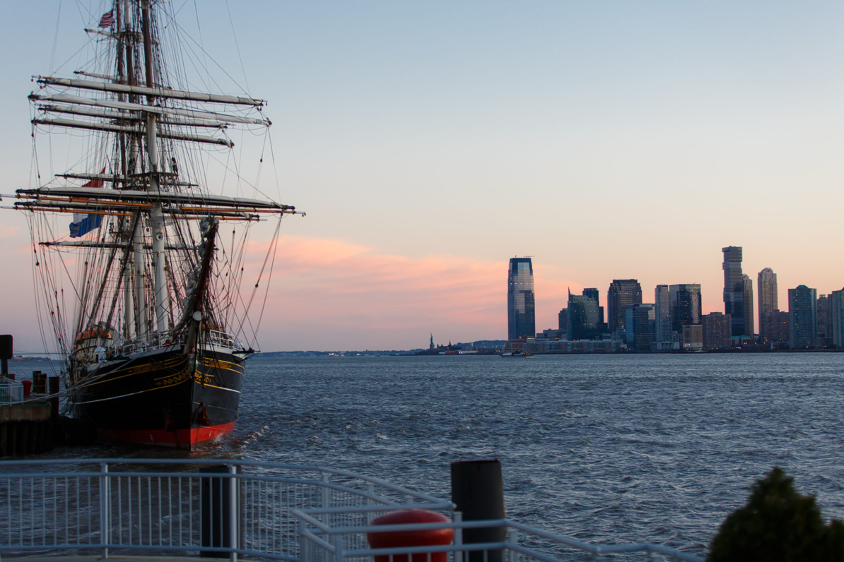 large sailing ship floating in the Hudson river