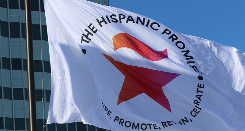 Hispanic Heritage Month flag shown at 3M headquarters.