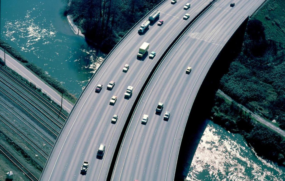 Overhead view of a highway system.