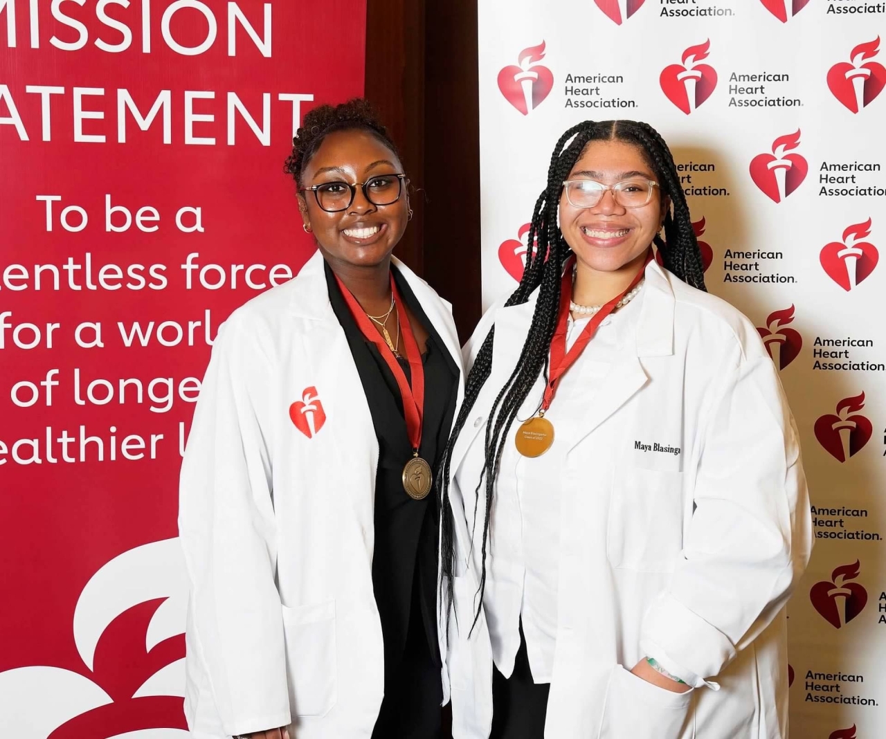 Maya (right) pictured with classmate Lauren Mitchell, a senior health sciences major at Spelman College 