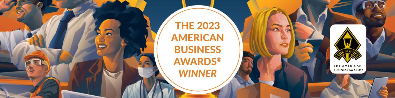 Stevies award winner banner reading, "The 2023 American Business Awards Winner"