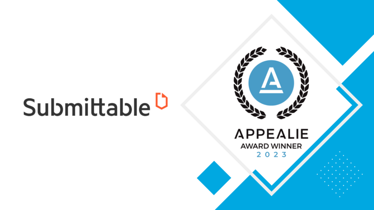 Submittable logo and Appealie award winner 2023 badge.