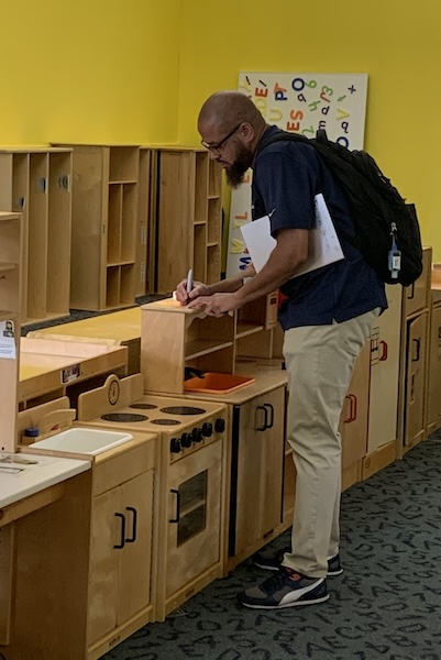 Furniture donations being inventoried.