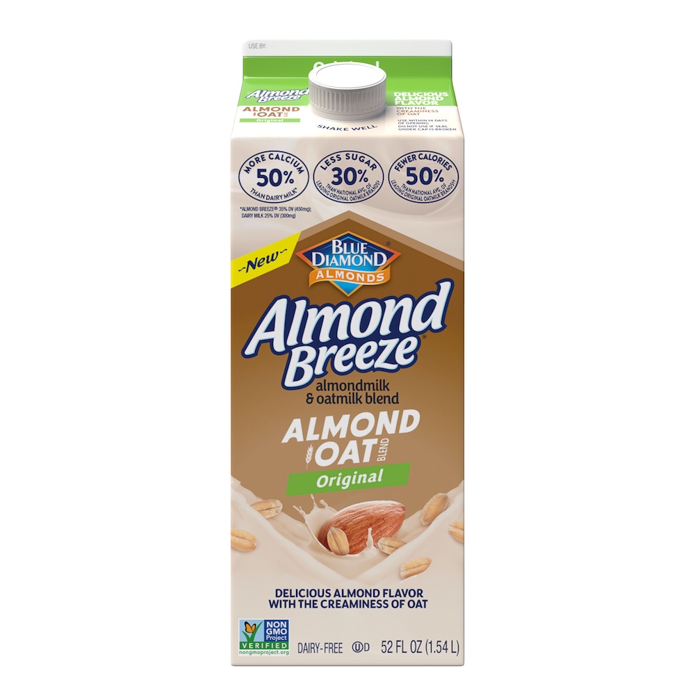 Almond Breeze oat milk almond milk blend - new plant-based foods for 2024