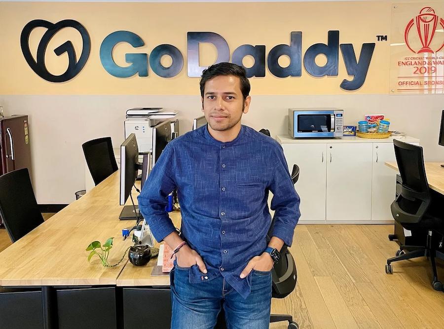 Arpan Gupta shown in the GoDaddy India office.