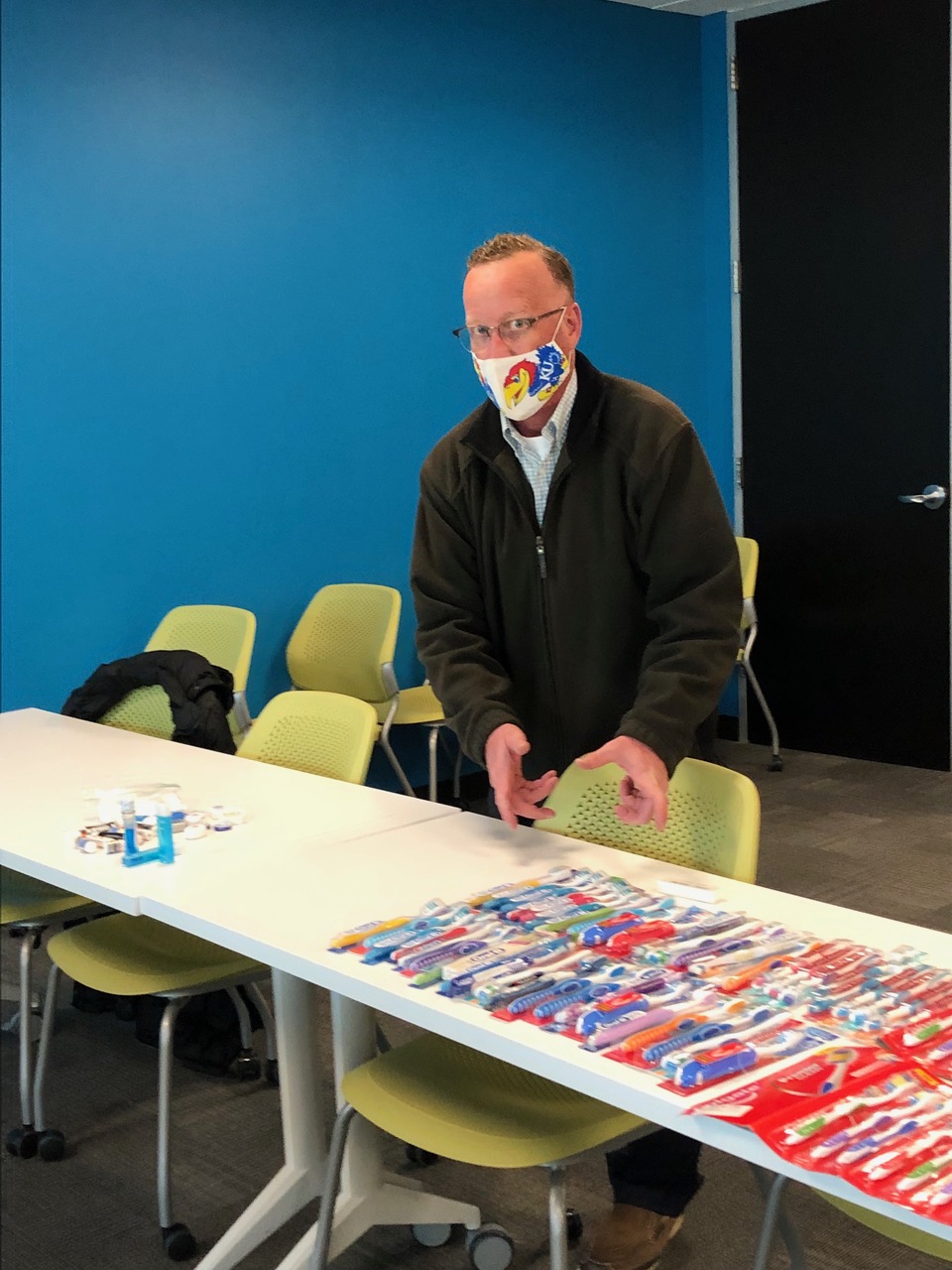 person setting up a display