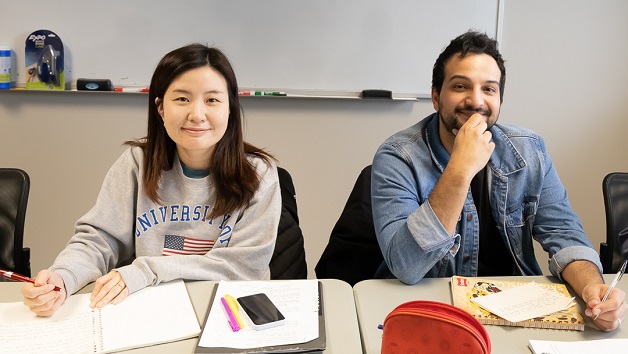 Two people studying