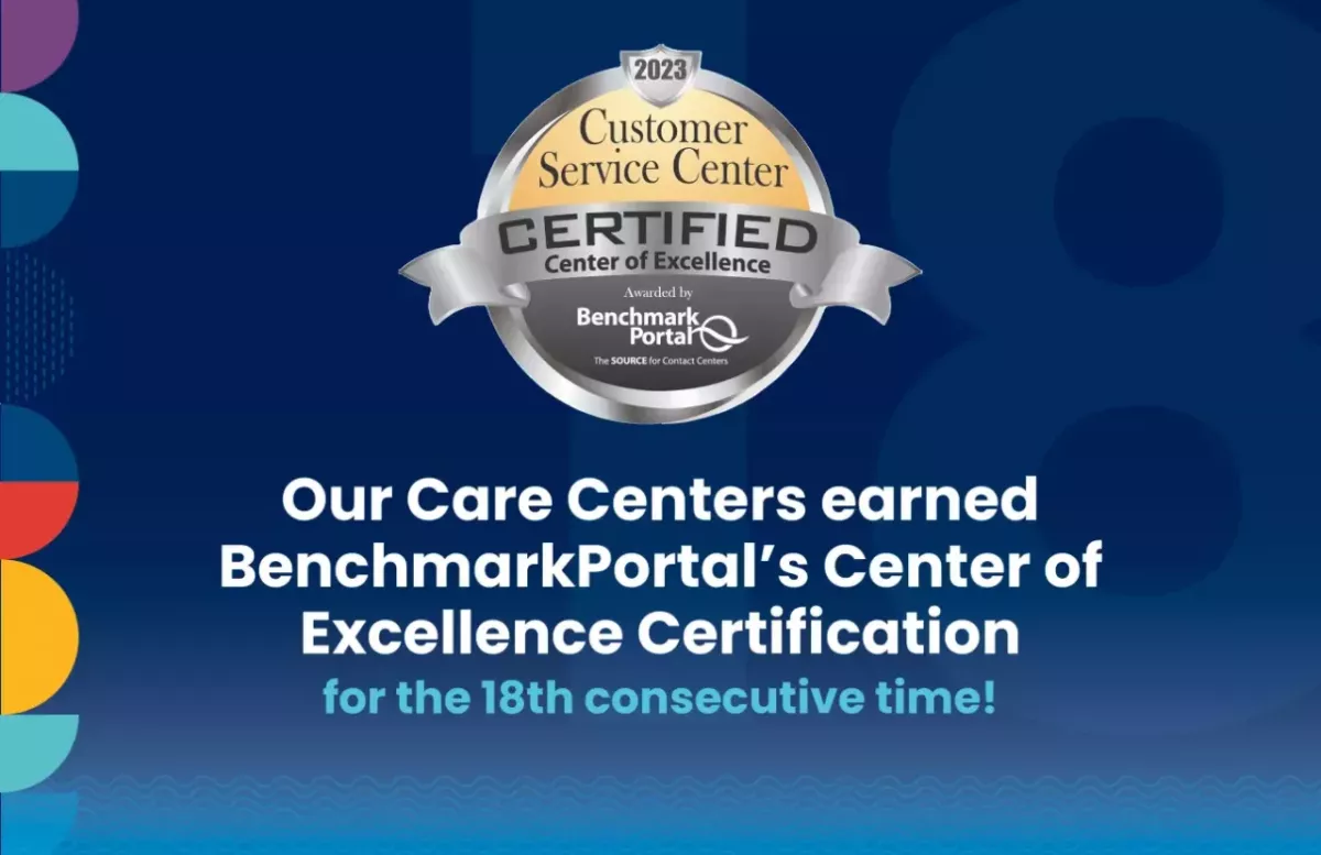 BenchmarkPortal Award seal. "Our Care Centers earned BenchmarkPortal's Center of Excellence Certification for the 18th consecutive time!"