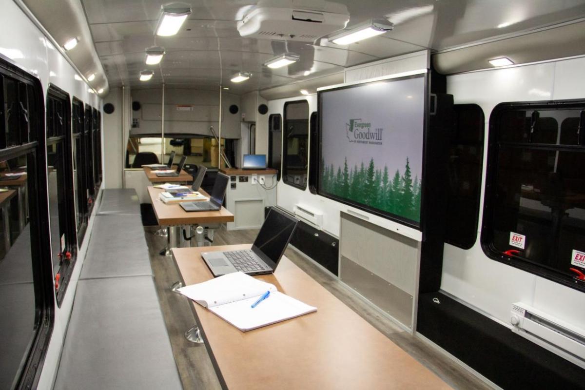 Interior of Black & Veatch designed 'Digital Equity Bus'.