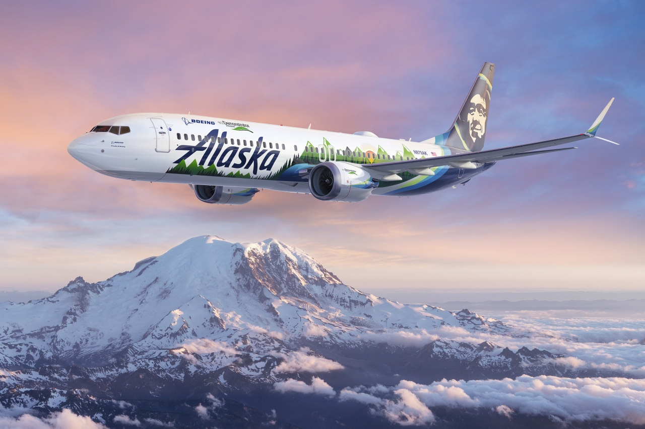 Alaska Airlines plane in the sky