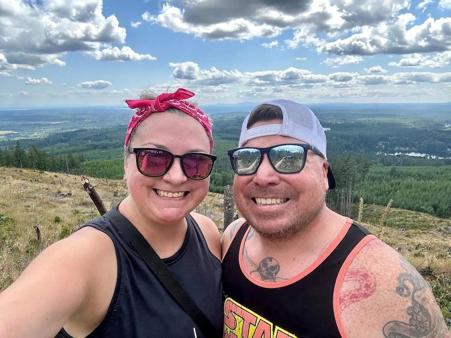 Brian Boosz and his wife shown on a hike. 