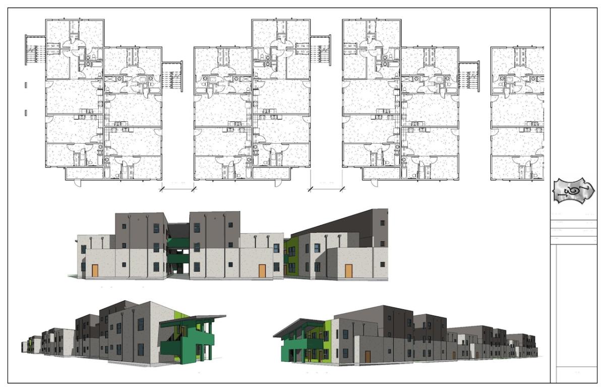 Floor plans of the Three Sisters apartment complex in Las Cruces, New Mexico.