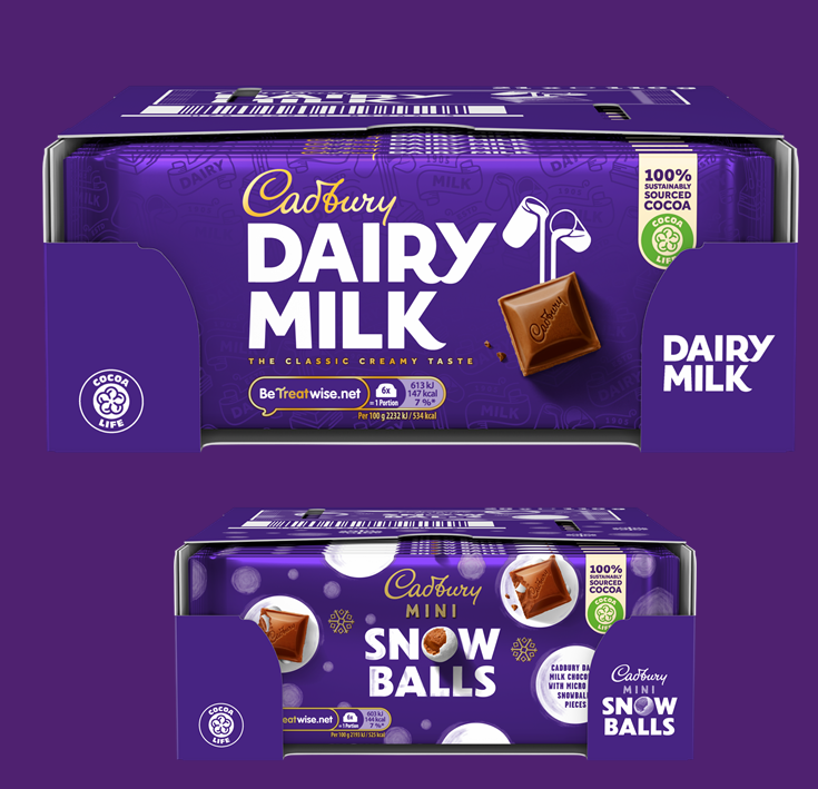 cadbury dairy milk Cadbury snowballs packaging with ESG messaging
