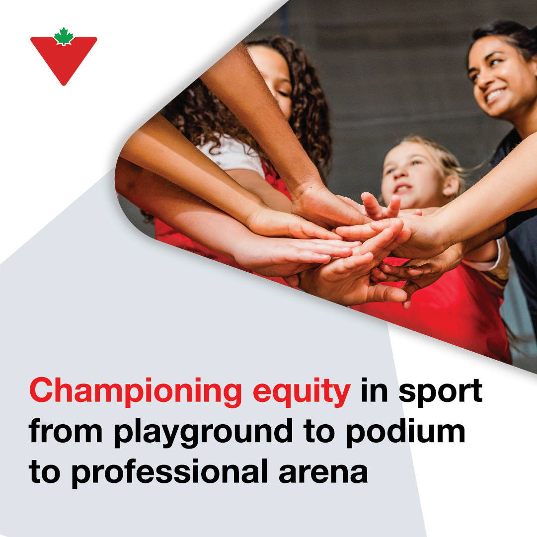 Championing equity in sport from playground to podium to professional arena. Children holding hands.