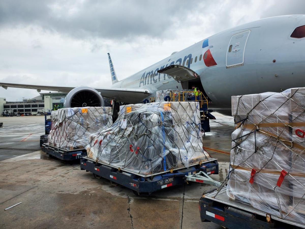 American Airlines plane with Supplies for Haiti