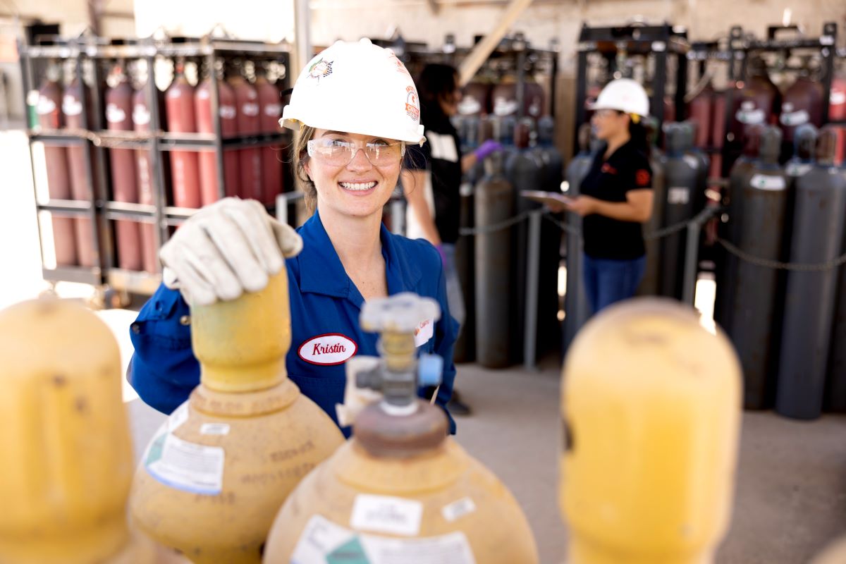 worker with air tanks