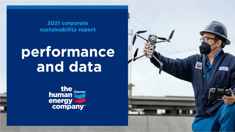 person flying a drone, "Chevron 2021 Corporate Sustainability Report: Performance and Data"