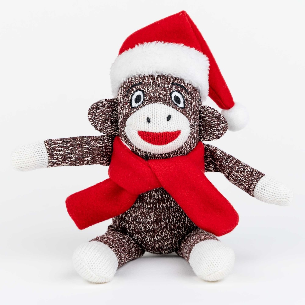 Christmas Sock Monkey dog toy  - sustainable holiday gifts - sustainable holiday gift guide