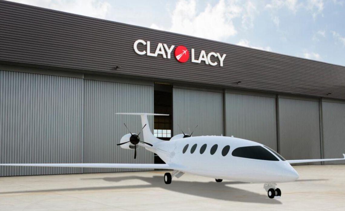Artist's rendering: Clay Lacy Aviation at John Wayne Airport will provide recharging to Eviation’s Alice electric plane.