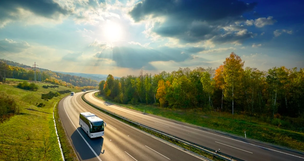 truck driving on scenic highway